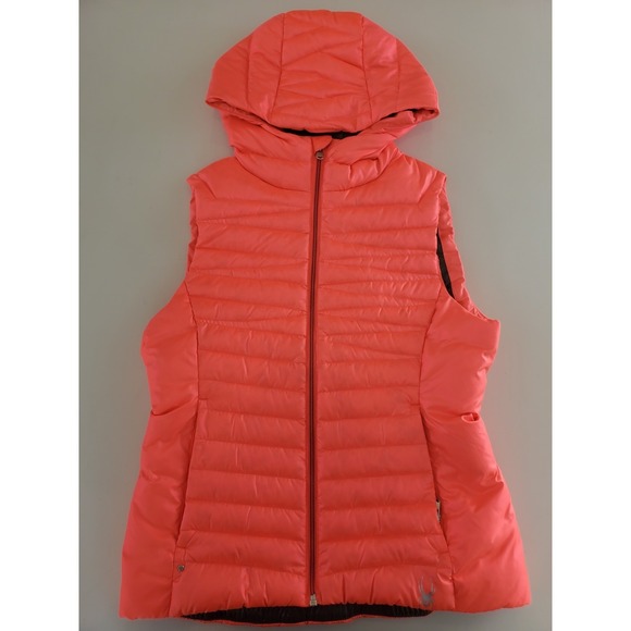 Spyder Jackets & Blazers - Spyder Womens Neon Highlighter Pink Hooded Down Puffer Vest Small